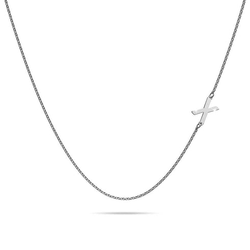 Bold Alphabet Letter Initial Charm Necklace in White Gold Tone